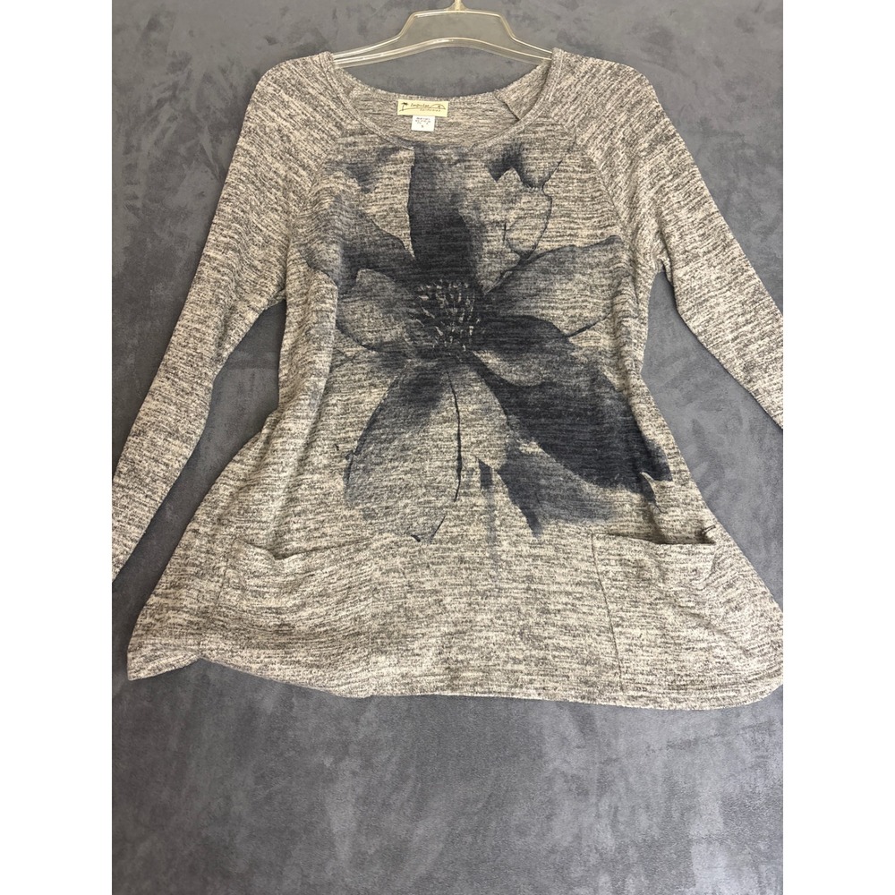 Floral Print Long Sleeve Tunic Top with Pockets Small